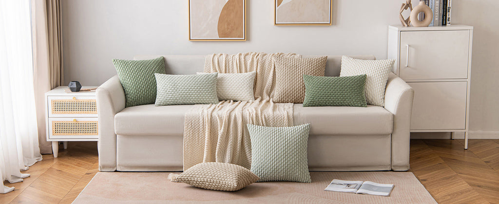 MIULEE Pack of 2 Decorative Throw Pillow Covers 18x18 Inch Soft Boho Striped Textured Corduroy Pillow Covers Spring Modern Farmhouse Home Decor for Couch Bed Sofa Living Room Sage Green