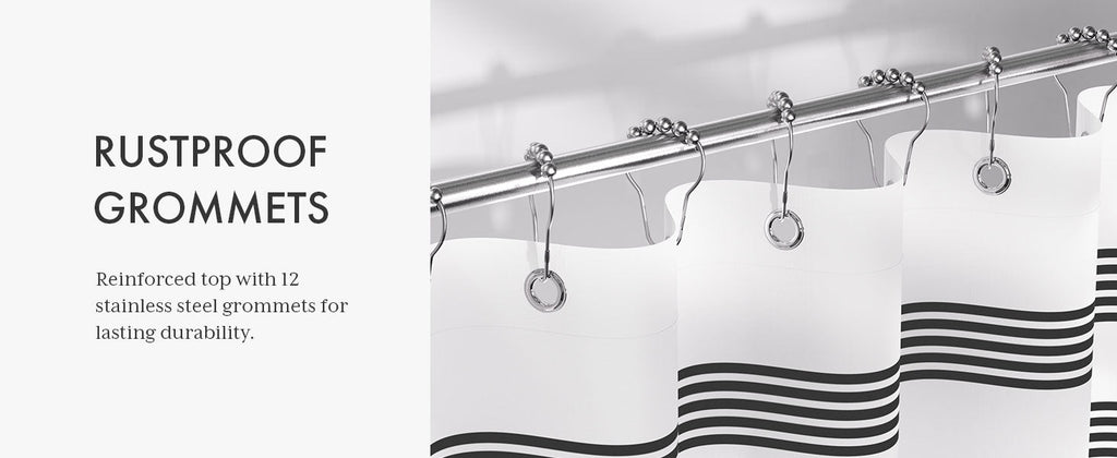Shower Curtain, Washable Cloth Black Shower Curtain Sets with 12 Shower Curtain Hooks, Fabric Rustic Black and White Striped Curtain, Farmhouse Bathroom Curtains, 72x72 Inches