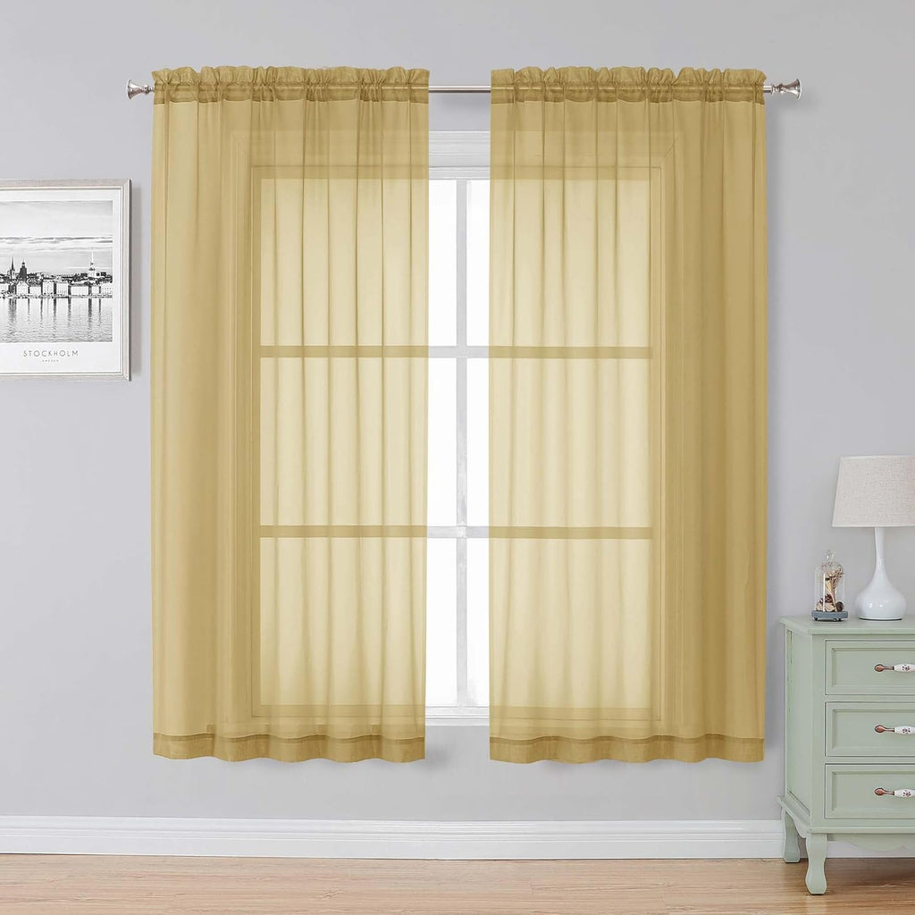 Black Sheer Curtains 63 Inch Length 2 Panels, Rod Pocket Solid Color Window Sheer Curtain Panels, Elegant Curtains & Drapes for Living Room, Bedroom 2 Panels (Black, 42" W x 63" L)