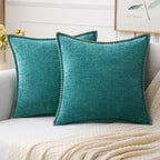 MIULEE Pack of 2 Couch Throw Pillow Covers 18x18 Inch Sage Green Farmhouse Decorative Pillow Covers with Stitched Edge Soft Chenille Solid Dyed Summer Pillow Covers for Sofa Bed Living Room