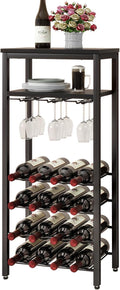 IBUYKE Wine Rack Freestanding Floor, Bar Cabinet for Liquor and Glasses,4-Tier Wood Coffee Bar Cabinet,Glass Holder and Storage Drawer for Home Bar Kitchen Living Room,Rustic Brown UTMJ905H