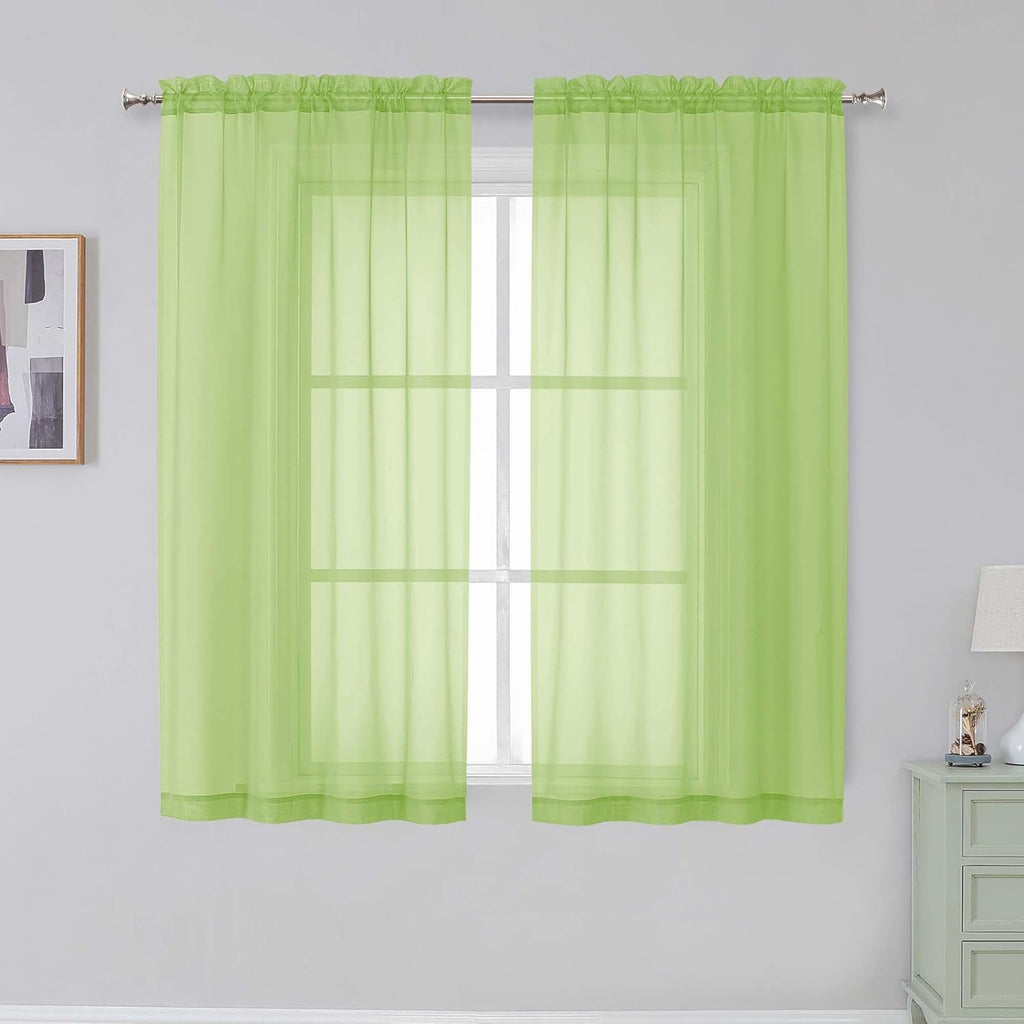 Black Sheer Curtains 63 Inch Length 2 Panels, Rod Pocket Solid Color Window Sheer Curtain Panels, Elegant Curtains & Drapes for Living Room, Bedroom 2 Panels (Black, 42" W x 63" L)