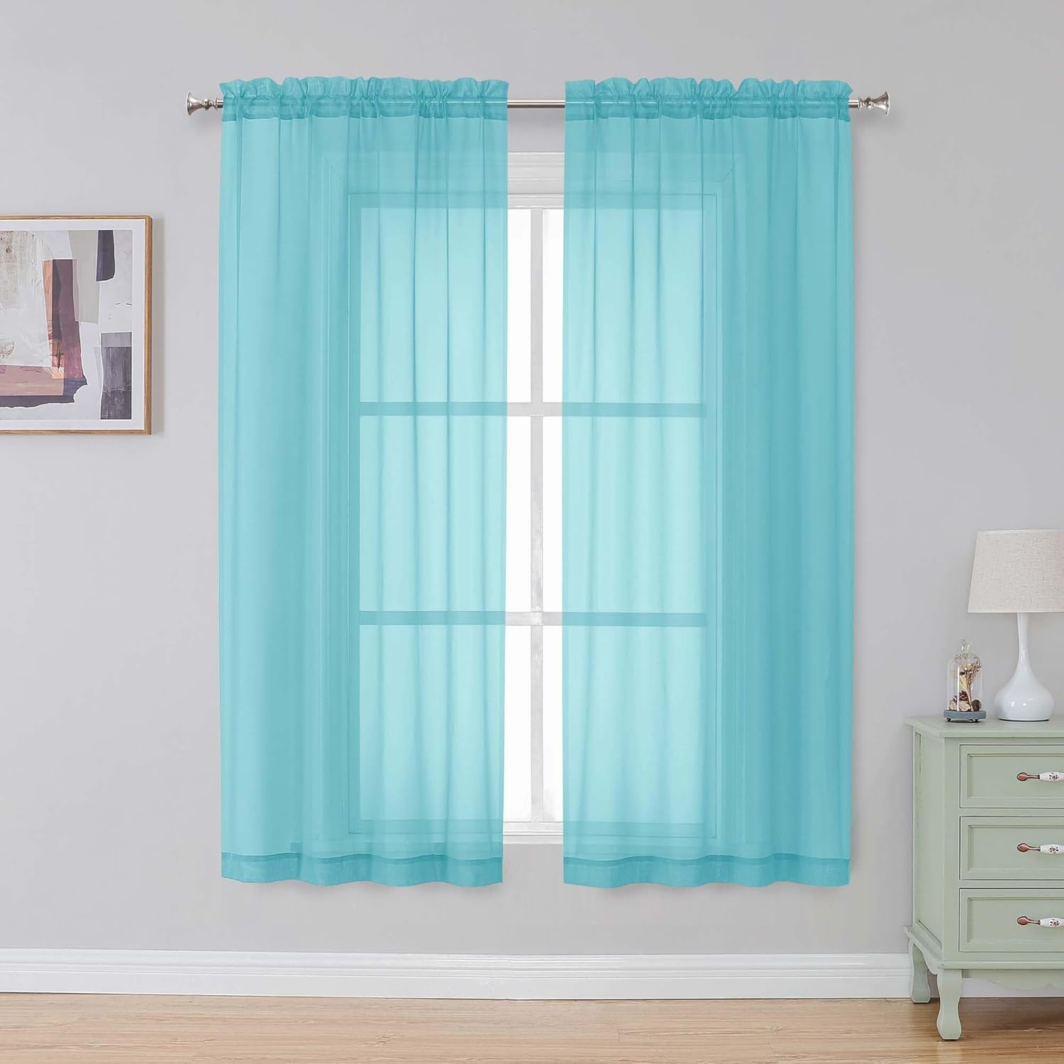 Black Sheer Curtains 63 Inch Length 2 Panels, Rod Pocket Solid Color Window Sheer Curtain Panels, Elegant Curtains & Drapes for Living Room, Bedroom 2 Panels (Black, 42" W x 63" L)