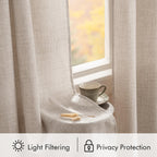 Linen Curtains 84 Inch Length 2 Panels Natural Semi Sheer Curtain with Back Tab Rod Pocket, Light Filtering Window Privacy Burlap Drapes for Living Room Bedroom 42W x 84L Linen