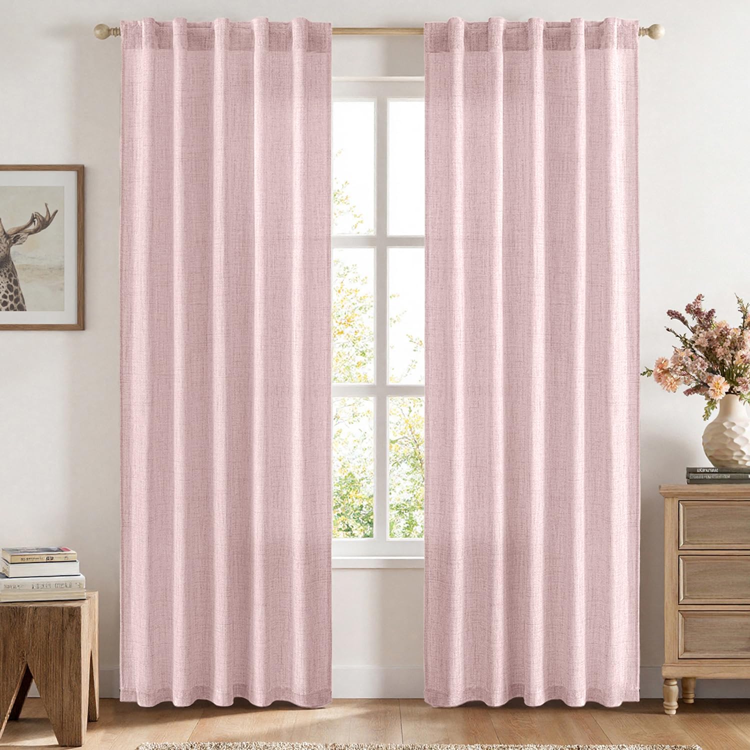 Linen Curtains 84 Inch Length 2 Panels Natural Semi Sheer Curtain with Back Tab Rod Pocket, Light Filtering Window Privacy Burlap Drapes for Living Room Bedroom 42W x 84L Linen