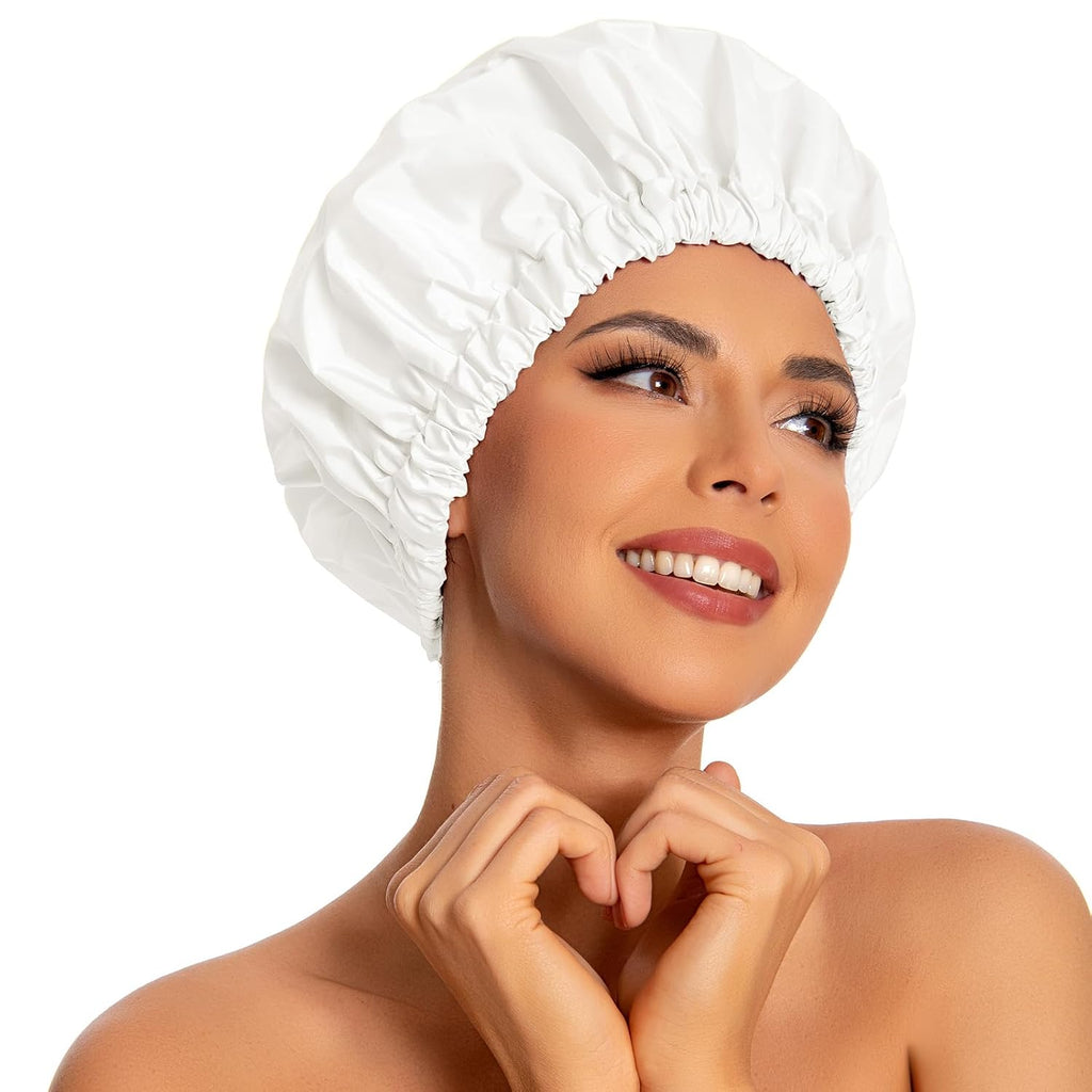 Reusable Shower Cap for Women, Large Waterproof Shower Bonnet Washable Elastic Band Bath Hair Hat for Long Hair, Braids(Green)