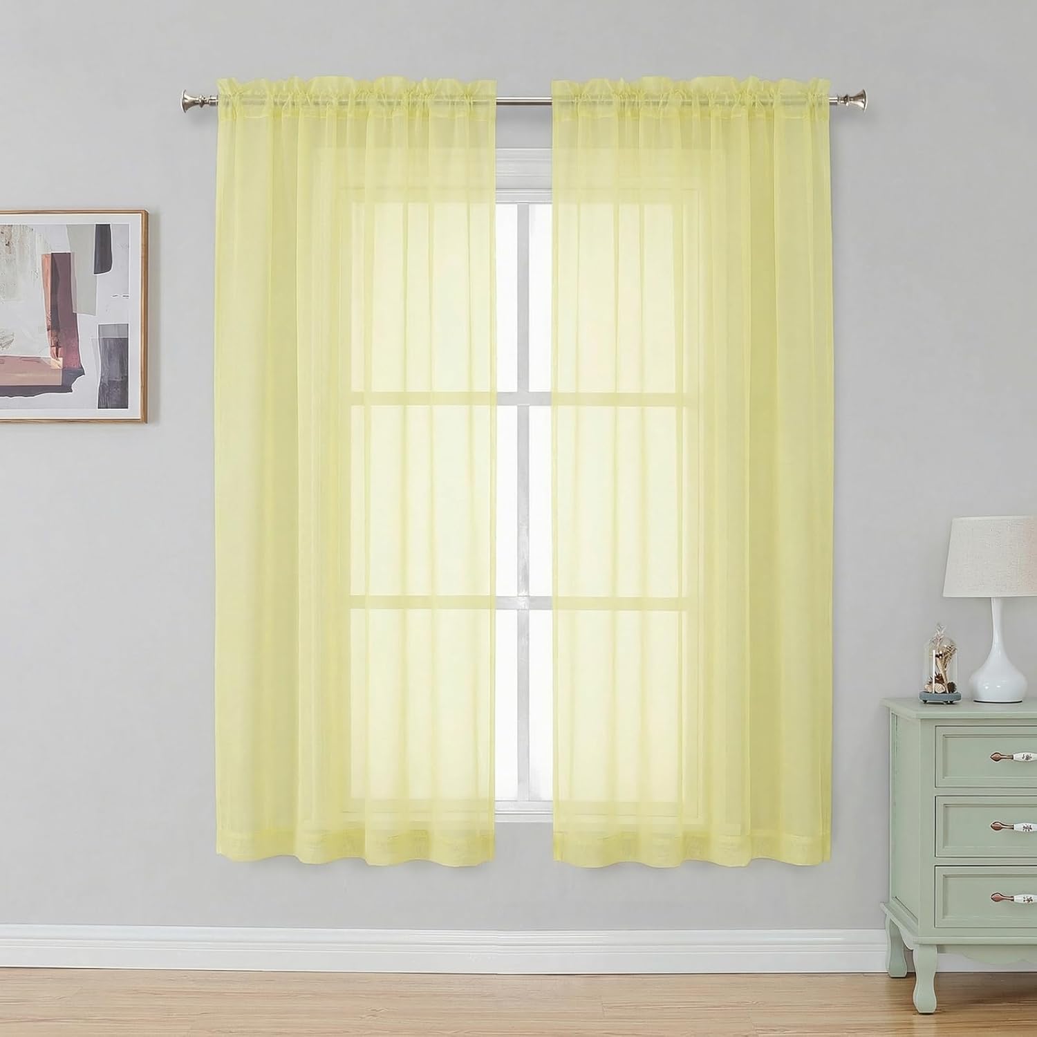 Black Sheer Curtains 63 Inch Length 2 Panels, Rod Pocket Solid Color Window Sheer Curtain Panels, Elegant Curtains & Drapes for Living Room, Bedroom 2 Panels (Black, 42" W x 63" L)