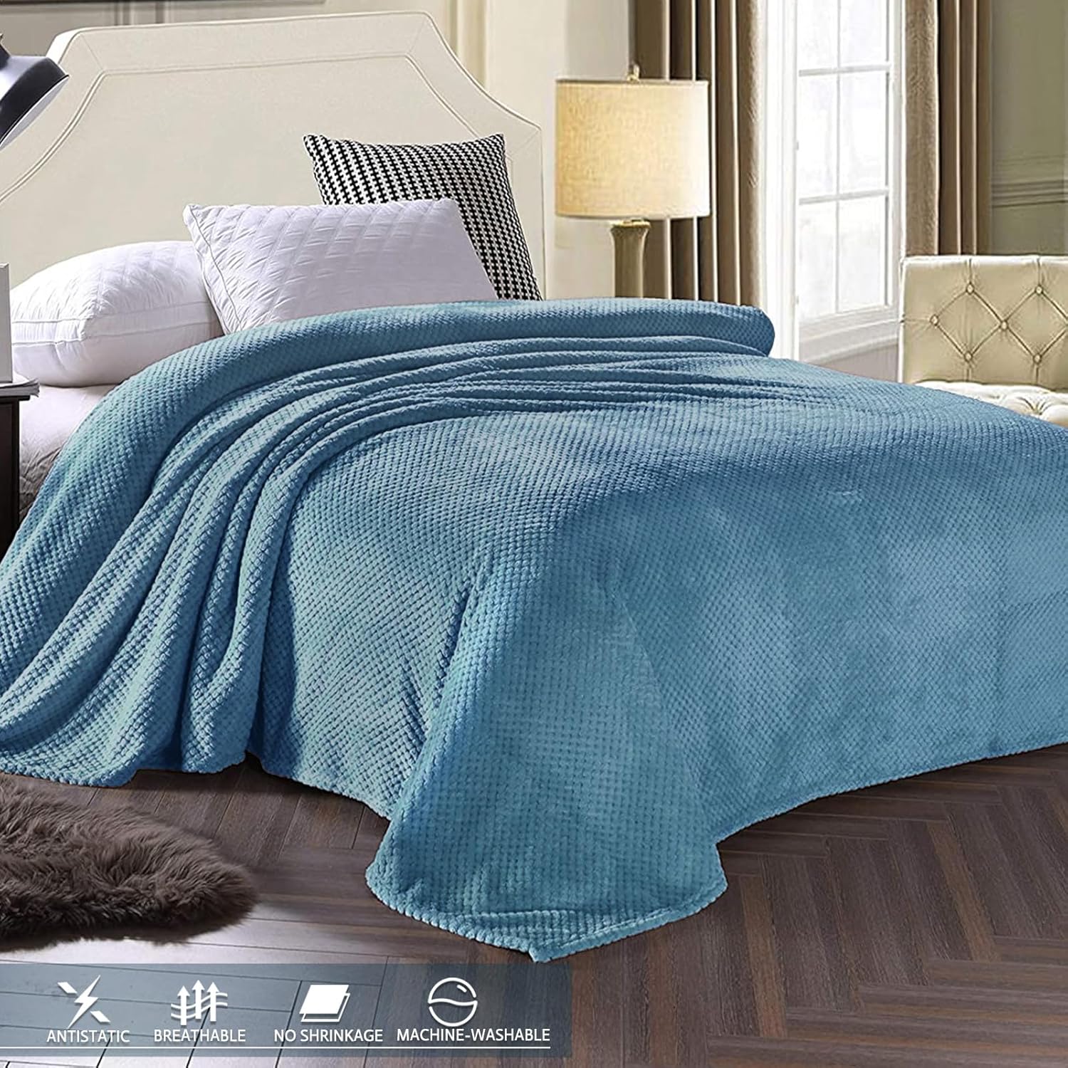 Fleece Throw Blanket Extra Large, Super Soft and Warm Blankets for Couch, Sofa and Bed Waffle Textured, Cozy, Fuzzy and Lightweight (Slate Blue, 50x70 Inches)