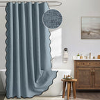 Beige Scalloped Shower Curtain Linen Textured with 12 Metal Hooks Cute Heavy Duty Washable Waterproof Neutral Thick Cloth Shower Curtains with Black Border for Bathroom Bathtub,W72*L72 Cream