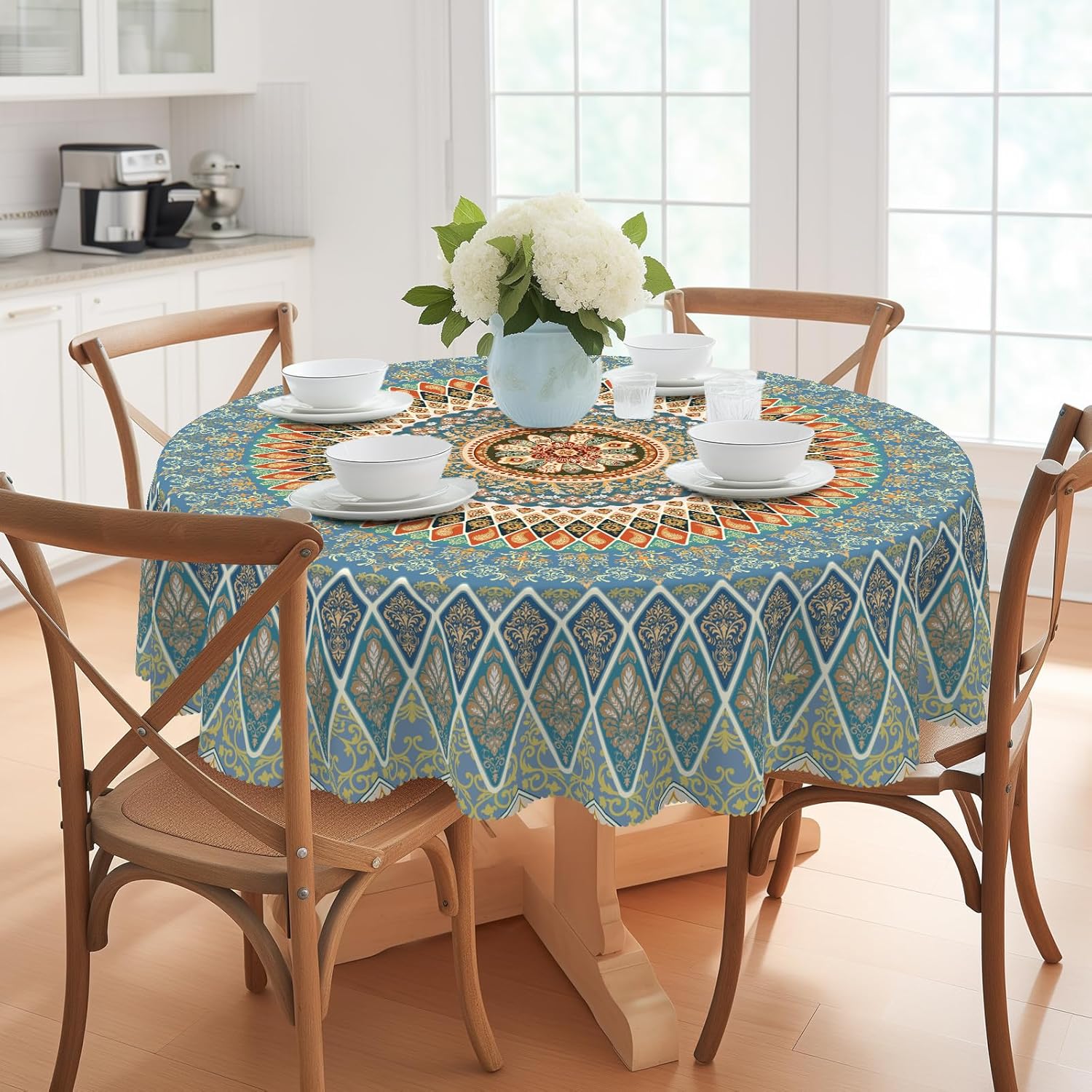 Bohemia Round Tablecloth,Tablecloth Waterproof and Wrinkle-Free, Boho Table Covers, Summer Decorations for Home 60inch