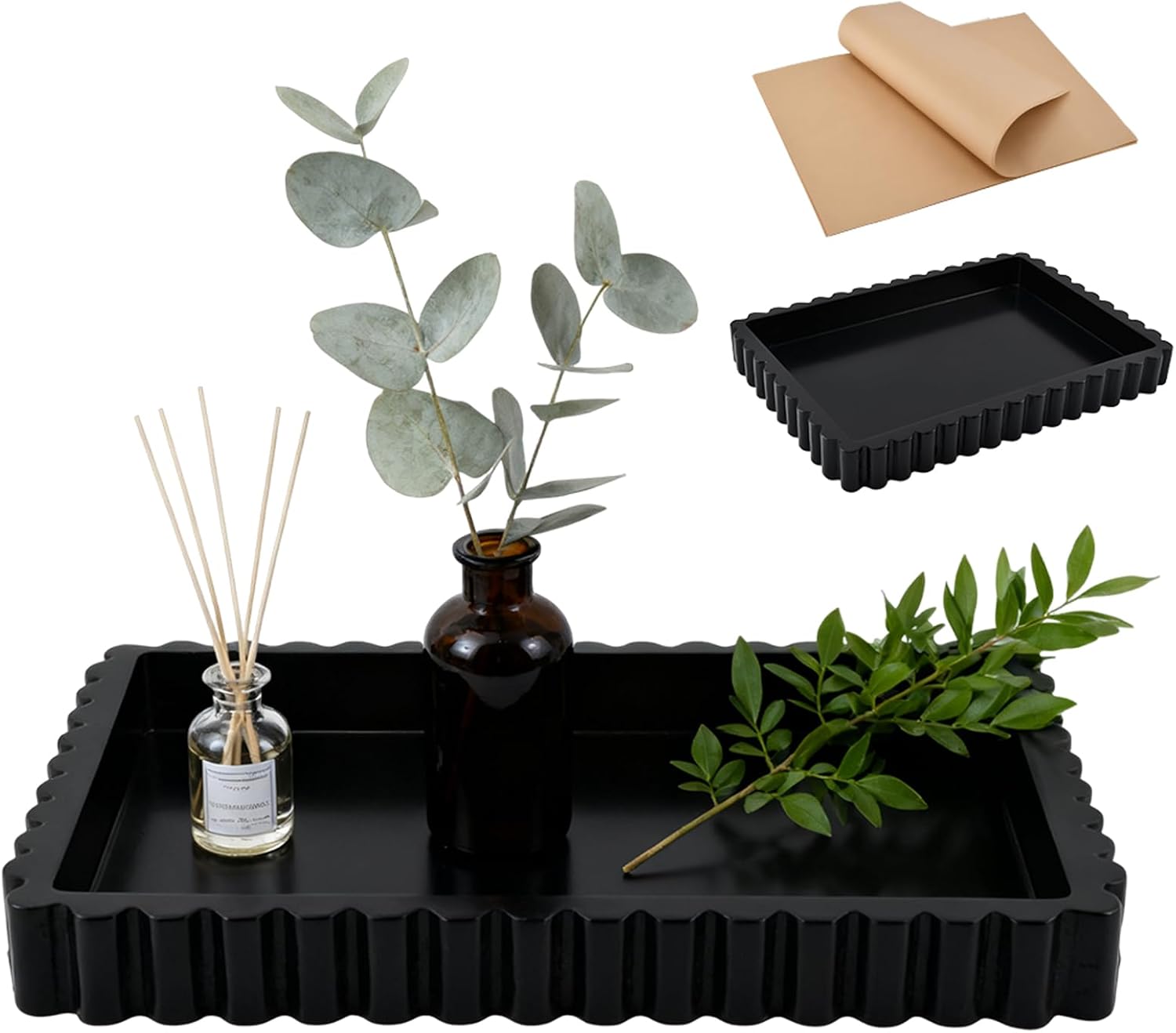Decorative Tray for Coffee Table Decor,14'' Coffee Table Tray with 50 Oil-Proof Paper,Ottoman Trays Tables Centerpieces,Home Modern Serving Trays for Hotel Meals Desserts