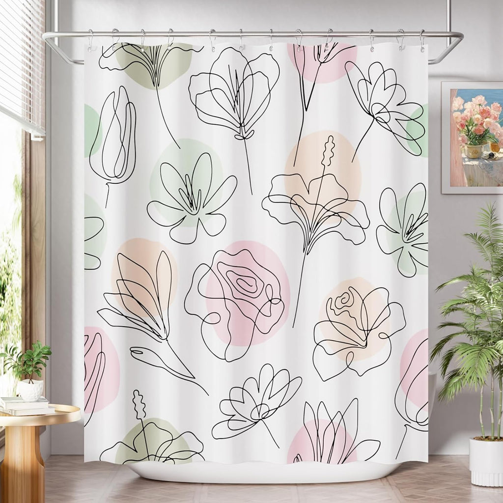 Shower Curtain, Washable Cloth Black Shower Curtain Sets with 12 Shower Curtain Hooks, Fabric Rustic Black and White Striped Curtain, Farmhouse Bathroom Curtains, 72x72 Inches
