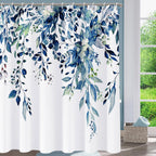 Shower Curtain Blue Eucalyptus Shower Curtains for Bathroom, Watercolor Leaf Shower Curtain Sets Waterproof Plant Shower Curtain Leaves Fabric Cloth Bathroom Curtains 72x72 inch with Hooks