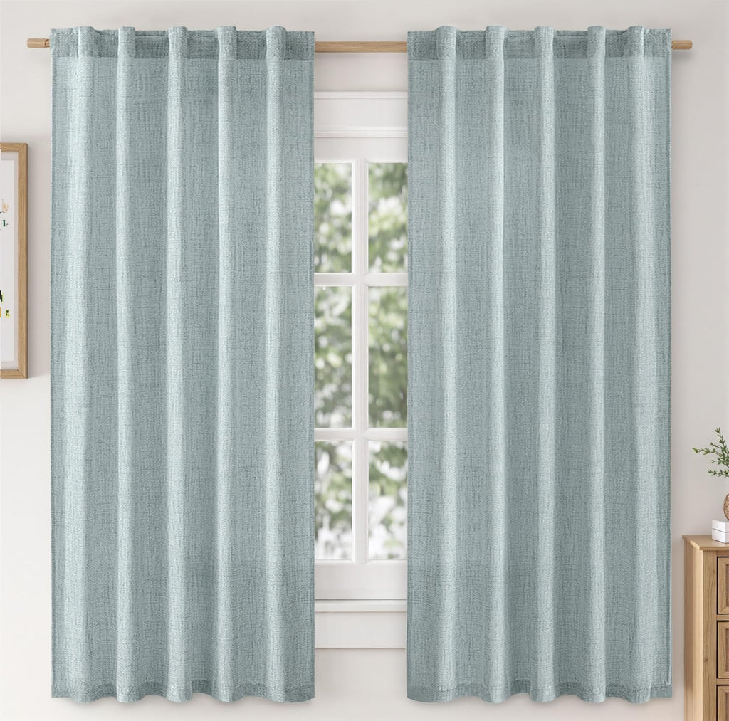 Linen Curtains 84 Inch Length 2 Panels Natural Semi Sheer Curtain with Back Tab Rod Pocket, Light Filtering Window Privacy Burlap Drapes for Living Room Bedroom 42W x 84L Linen
