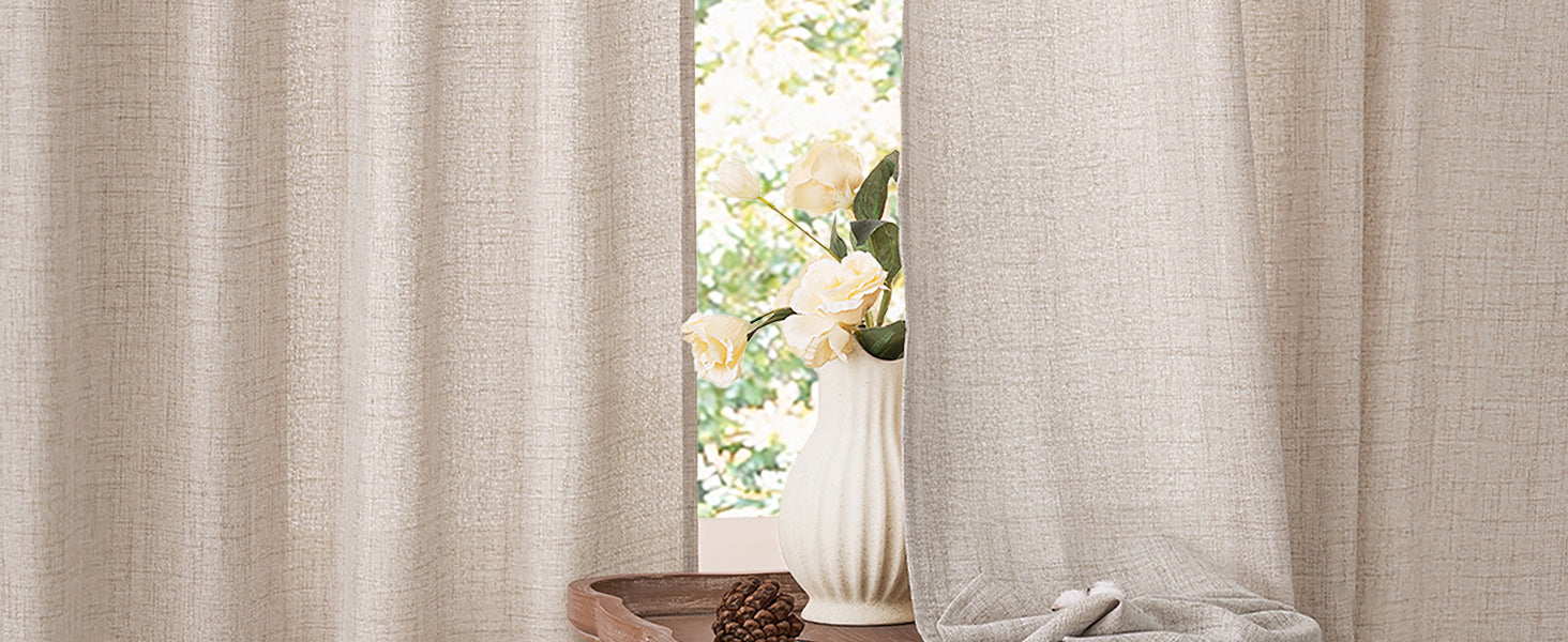 Linen Curtains 84 Inch Length 2 Panels Natural Semi Sheer Curtain with Back Tab Rod Pocket, Light Filtering Window Privacy Burlap Drapes for Living Room Bedroom 42W x 84L Linen