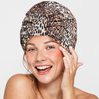 Luxury Shower Cap for Women Reusable Waterproof, Double Layered Shower Hair Cap with Adjustable Elastic Strap, Large Satin Lined Shower Bath Cap for Long Curly Straight Hair, Blue