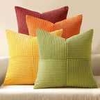 MIULEE Teal Orange Decorative Throw Pillow Covers 18x18 Inch Set of 4 Boho Corduroy Striped Cushion Cases Modern Farmhouse Patchwork Pillow Cases for Couch Sofa Bedroom Home Decor