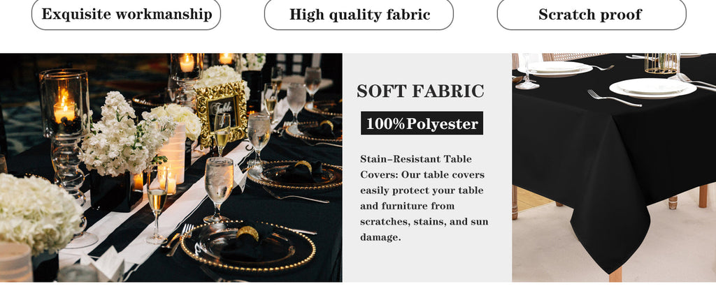 Rectangle Tablecloth - 60 x 84 Inch - Stain and Wrinkle Resistant Washable Polyester Table Cloth, Decorative Fabric Table Cover for Dining Tables, Buffet Parties and Camping, Black