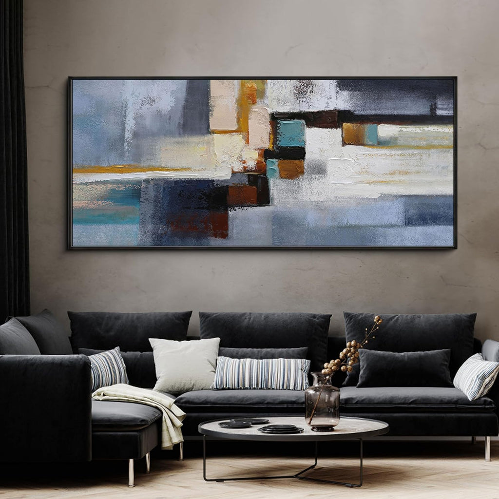 Large Wall Art for Living Room - Abstract Wall Decor Framed Picture Artwork for Wall Decorative Paintings Blue and White Modern Office Bedroom Art