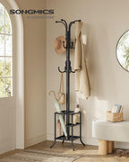 Coat Rack Freestanding with Umbrella Holder, Metal Coat Rack Stand with 12 Hooks, for Entryway, Hallway, Living Room, Bedroom, Ink Black URCR082BH02S