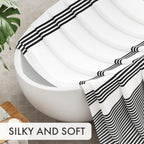 Shower Curtain, Washable Cloth Black Shower Curtain Sets with 12 Shower Curtain Hooks, Fabric Rustic Black and White Striped Curtain, Farmhouse Bathroom Curtains, 72x72 Inches