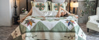 Quilts Queen Size Patchwork Bedspread Set - 100% Cotton Reversible Breathable Green Earth Geometric Quilted Quilt with Pillow Shams for All Seasons