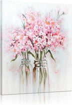 Pink Flowers Canvas Wall Art: Abstract Bouquet in Vase Artwork Prints for Teen Girl Bedroom Pink Floral Picture Poster Bathroom Decor 12" x 15"
