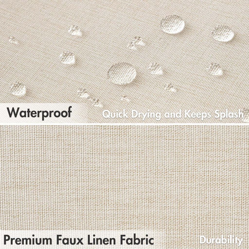 Beige Scalloped Shower Curtain Linen Textured with 12 Metal Hooks Cute Heavy Duty Washable Waterproof Neutral Thick Cloth Shower Curtains with Black Border for Bathroom Bathtub,W72*L72 Cream