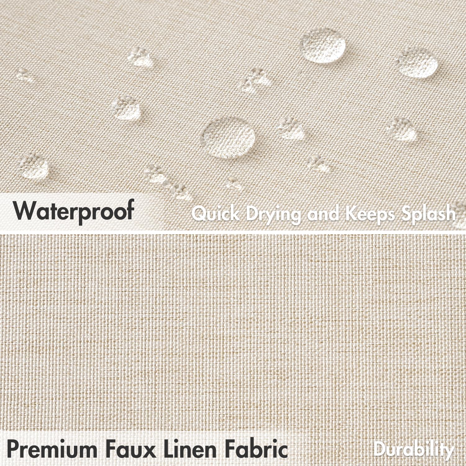 Beige Scalloped Shower Curtain Linen Textured with 12 Metal Hooks Cute Heavy Duty Washable Waterproof Neutral Thick Cloth Shower Curtains with Black Border for Bathroom Bathtub,W72*L72 Cream