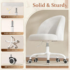 Vanity Chair, Small Desk Chair with Back, Height Adjustable & 360° Swivel, Stylish Armless Comfy Vanity Office Chair for Small Space, Bedroom