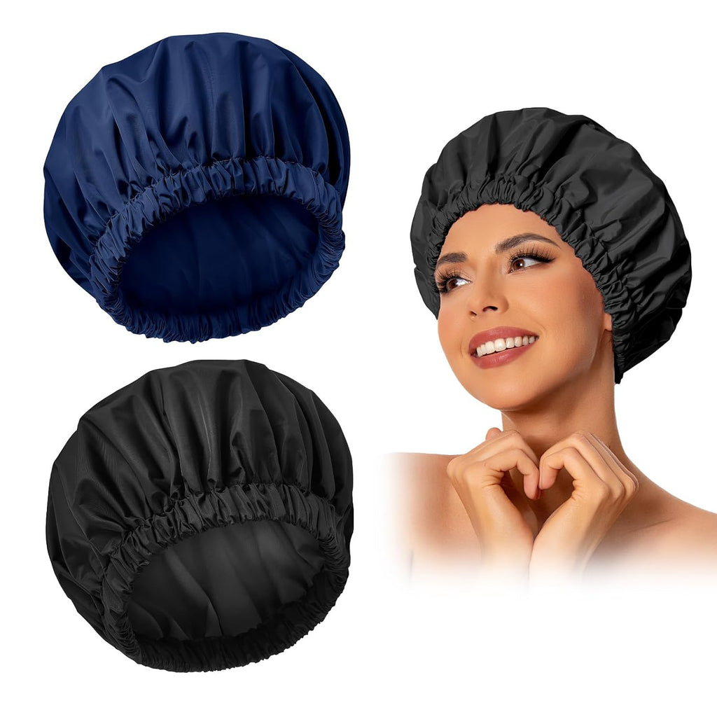 Reusable Shower Cap for Women, Large Waterproof Shower Bonnet Washable Elastic Band Bath Hair Hat for Long Hair, Braids(Green)
