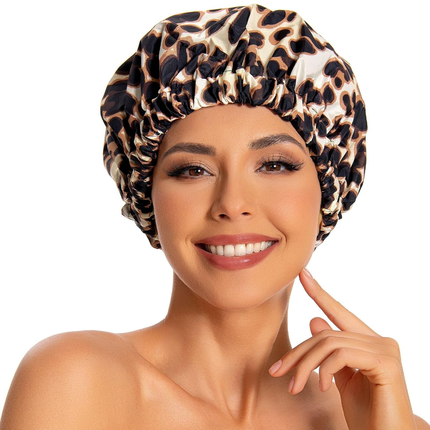 Reusable Shower Cap for Women, Large Waterproof Shower Bonnet Washable Elastic Band Bath Hair Hat for Long Hair, Braids(Green)