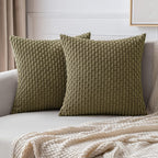 MIULEE Pack of 2 Decorative Throw Pillow Covers 18x18 Inch Soft Boho Striped Textured Corduroy Pillow Covers Spring Modern Farmhouse Home Decor for Couch Bed Sofa Living Room Sage Green