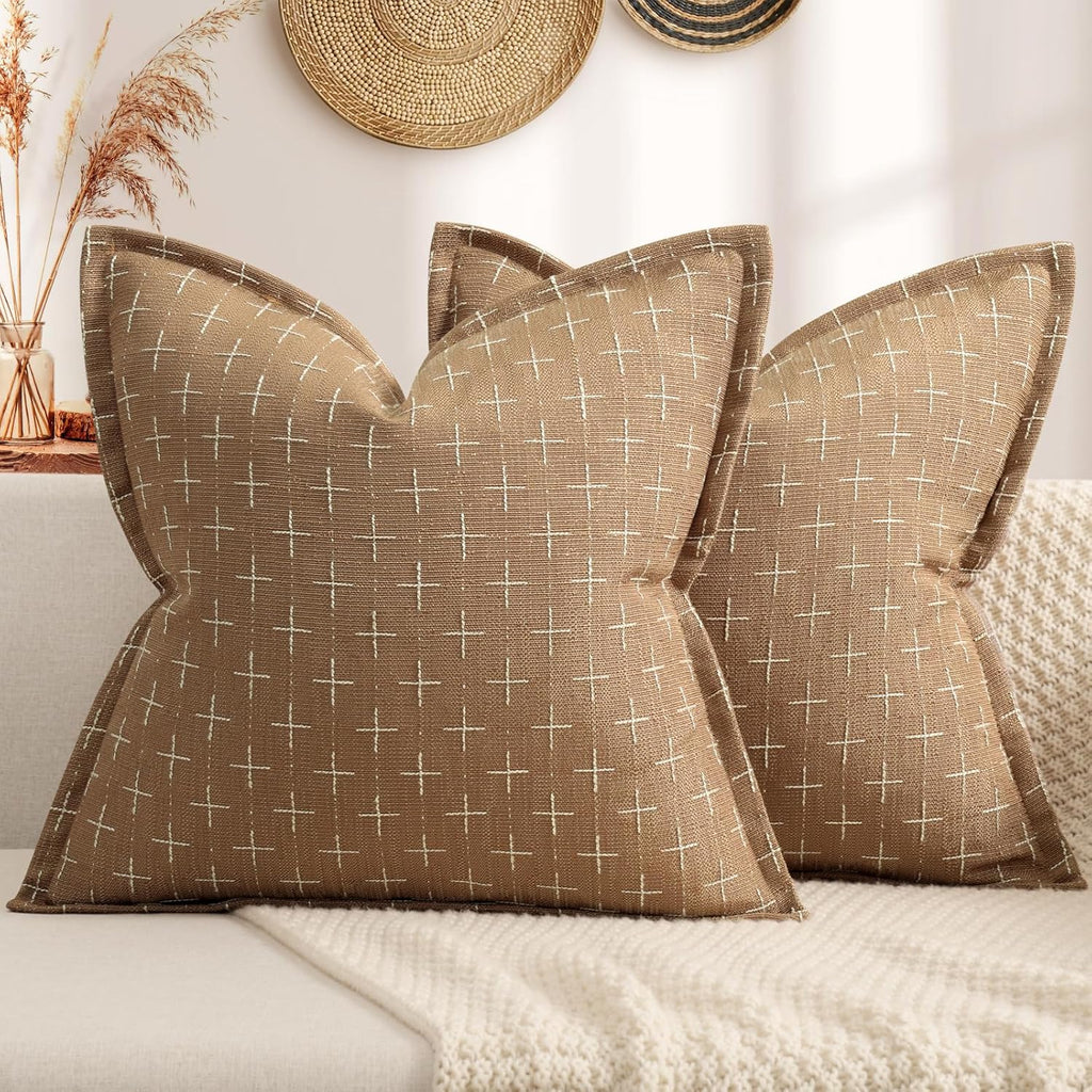 ZWJD Pillow Covers 18x18 Set of 2 Soft Polyester Textured Pillow Covers with Stylish Flange Edge Cozy Farmhouse Throw Pillows for Couch Bed Sofa Living Room