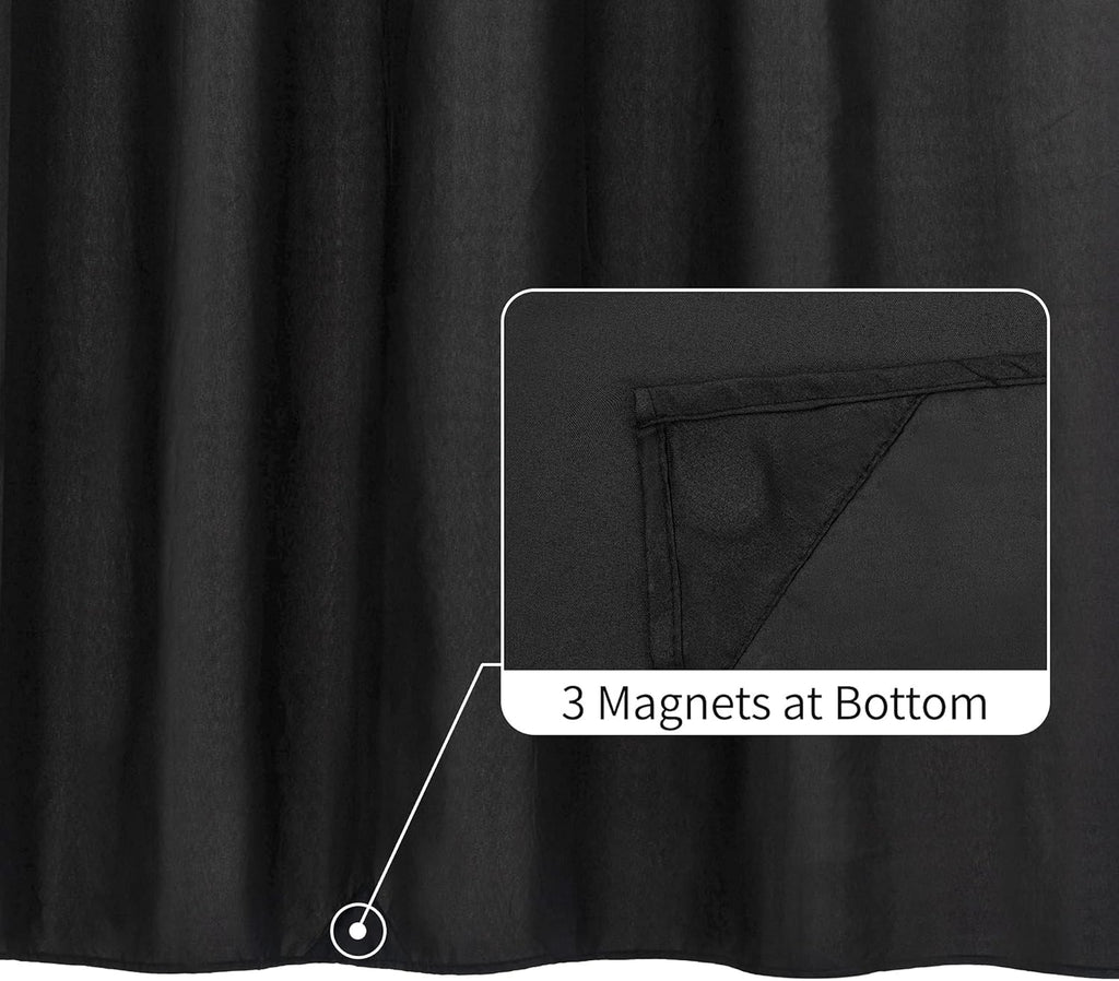 Waterproof Fabric Shower Curtain Soft Hotel Quality - 3 Magnets at Bottom, Premium Black Shower Curtain Liner for Bathroom, Light-Weight Cloth & Washable - 72x72, Black