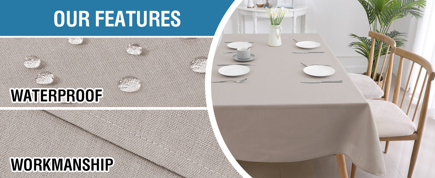 Linen Textured Table Cloths 60 x 120 Inch Premium Solid Tablecloth Spill-Proof Waterproof Table Cover for Dining Buffet Feature Extra Soft and Thick Fabric Wrinkle Free, Taupe