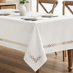 Beige Rectangle Linen Polyester Tablecloth with Decorative Cutouts Spring Waterproof Stain Resistant & Shrink-Proof Table Cloth 52x70 inch Farmhouse Style for Dining Wedding and Outdoor