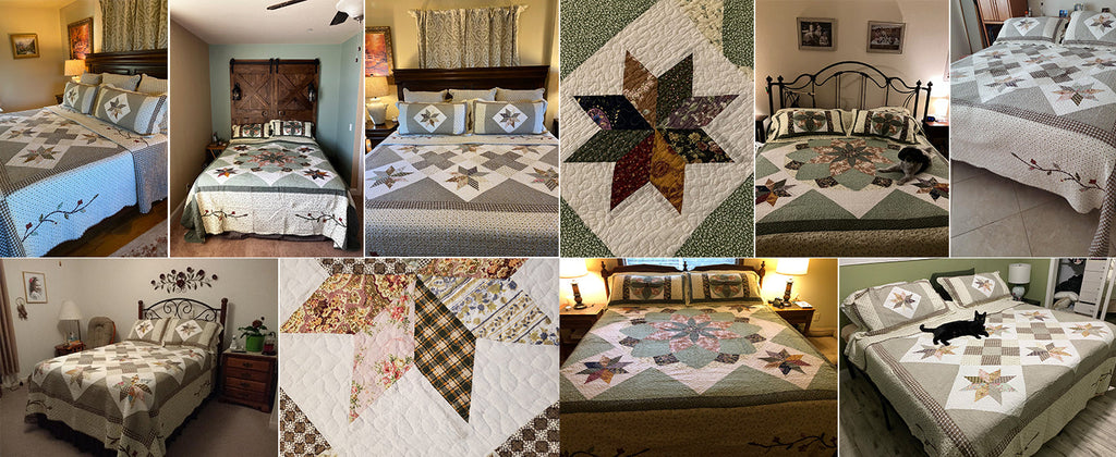 Quilts Queen Size Patchwork Bedspread Set - 100% Cotton Reversible Breathable Green Earth Geometric Quilted Quilt with Pillow Shams for All Seasons