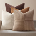 MIULEE Teal Orange Decorative Throw Pillow Covers 18x18 Inch Set of 4 Boho Corduroy Striped Cushion Cases Modern Farmhouse Patchwork Pillow Cases for Couch Sofa Bedroom Home Decor