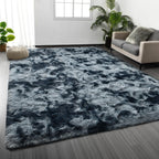 Large Shag Area Rugs 6 x 9, Tie-Dyed Plush Fuzzy Rug for Living Room, Ultra Soft Fluffy Furry Rugs for Bedroom, Indoor Carpet Nursery Rugs for Kids Room Home Decor, Light Grey