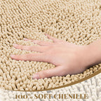 Bathroom Rugs Mat 60 x 36, Thick Soft Absorbent Chenille Bath Rugs, Rubber Backing Bath Mats for Bathroom Floor, Tub, Shower, Bedroom, Home Decor Accessories, Quick Dry Machine Washable, Beige